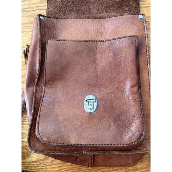 Vintage Hand Tooled Brown Leather Flower Messenger Shoulder Brown Purse - Picture 10 of 11